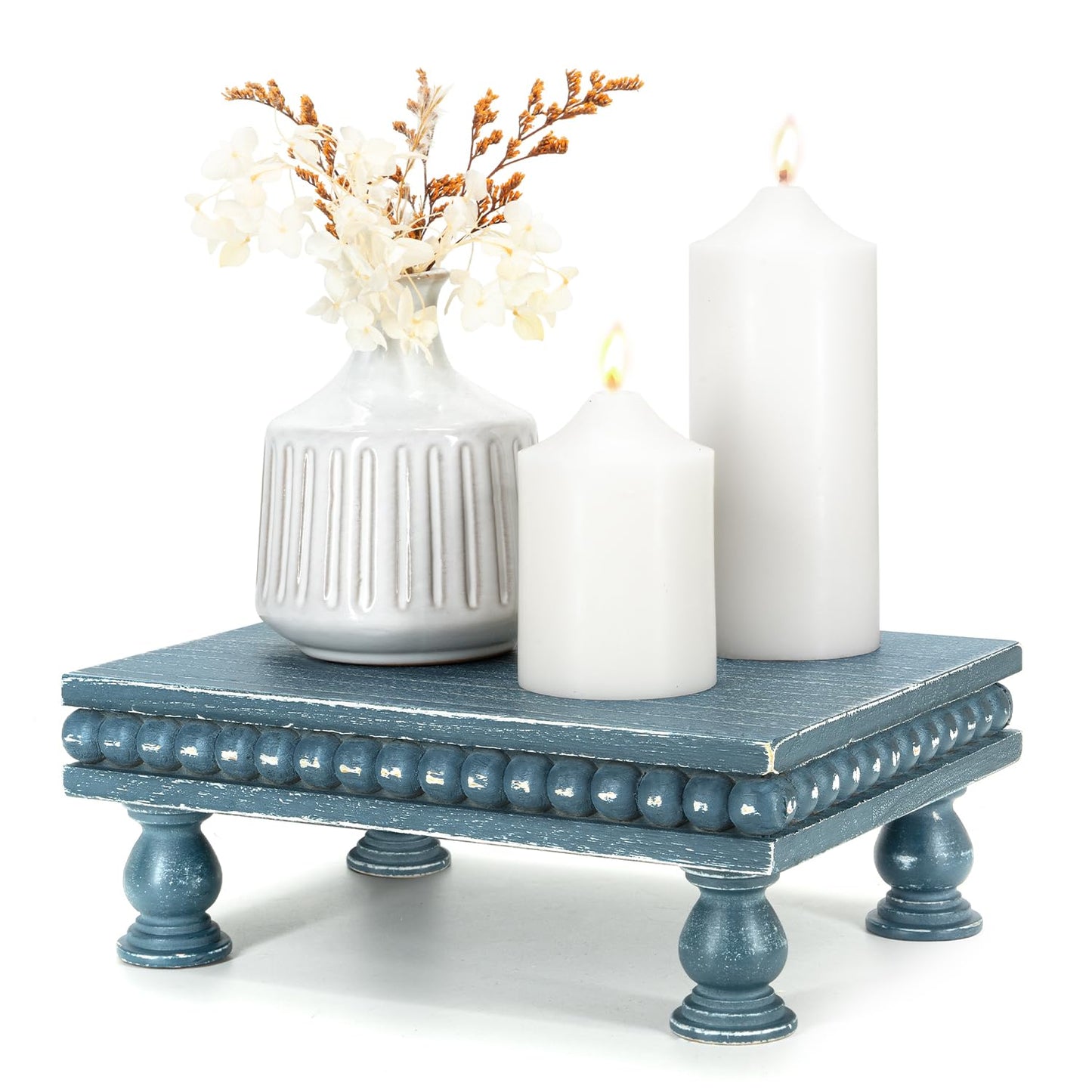 EOSAHR Pine Wood Display Riser for Home Decor – Decorative Pedestal Stand for Displaying Home Decorations, Soap Dispenser, Small Plant Stand - Ideal Boho Chic Decor (Blue)