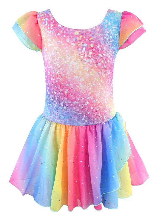 Toddler Gymnastis Leotard Dance Wear size 2 3 Ballet Dance Leotard Unitards Sparkle Rainbow Stripe (Rainbow Galaxy, 2-3 Years)
