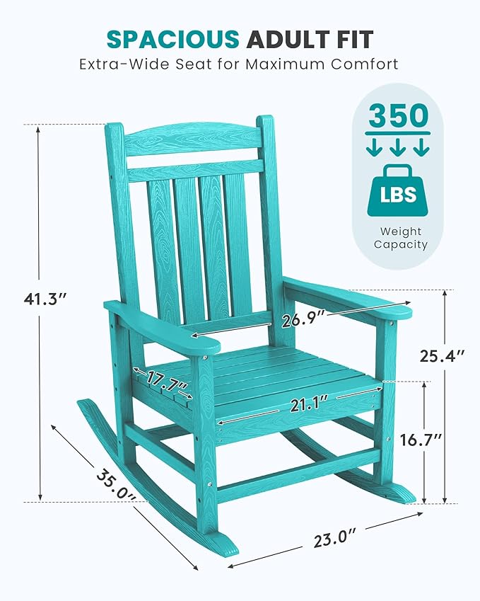 SERWALL HDPE Outdoor Rocking Chair Set of 2, Patio Rocking Chairs, All-Weather Porch Rockers for Adults, Aruba Blue