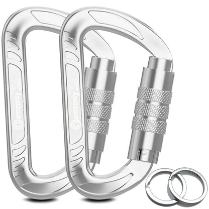 3inch Auto Locking Carabiner Clips Heavy Duty, 12KN /2697lbs Lightweight keychain carabiners, Sturdy Twist Lock Caribeeners for Camping Hiking Hammock Swing Backpack, dog leash and Harness etc, Sliver
