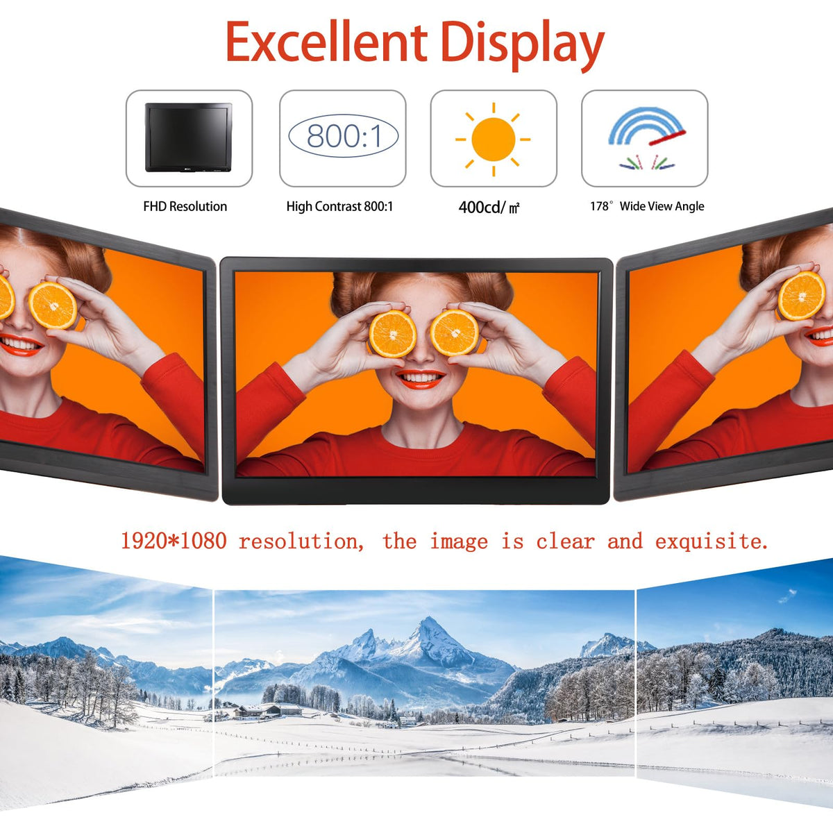 Benmiuko 22 inch Monitoring Display Screen Security Camera Monitor LCD Multi Functional Interface HDMI, BNC, VGA, AV, USB Input CCTV Computer Monitors Built in Speaker 1920x1080 Full HD