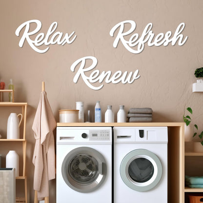 KOYILTD 3 Pieces Bathroom Decor Wooden Bathroom Sign,Relax Renew Refresh Sign (White)