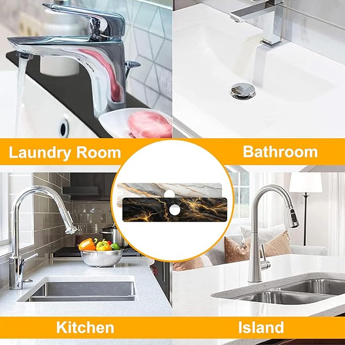 2 Pack Marble Texture Sink Splash Guard Faucet Mat Liquid Gold Marble Texture