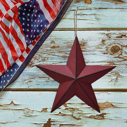 Morning View Red Barn Star Metal Wall Decor Texas Stars Outdoor Hanging Patriotic Star Ornaments Rustic 3D Wall Art 4th of July Memorial Day Decorations Outside 12 Inches (Burgundy)