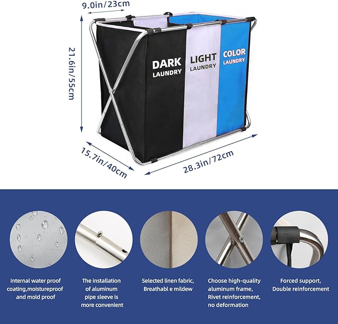160L Large Laundry Basket, Freestanding Laundry Hamper, Collapsible Tall