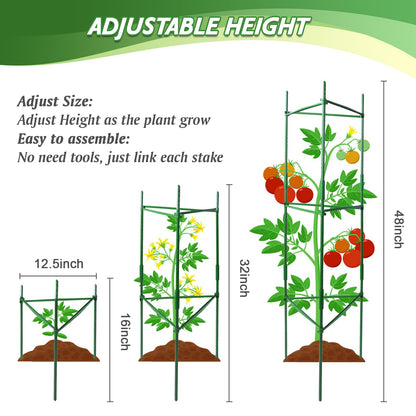6 Pack Tomato Cage for Garden & Pots, Rust-Resistant Tomato Stakes Plant Cage Trellis Support for Climbing Vegetables Plants Flowers - 48 Inch