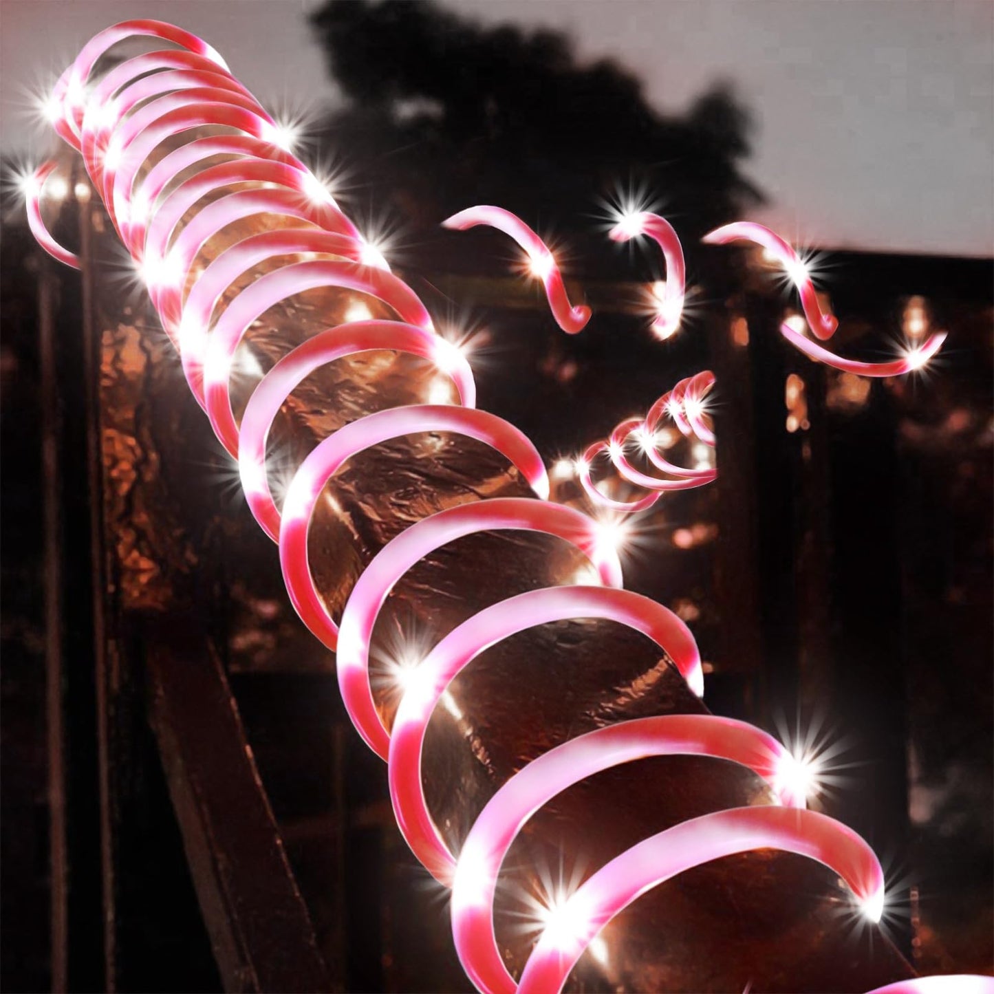 QITONG Solar Christmas Lights, 2 Pack Each 33ft 100 LED Red & White Candy Cane Rope Light Outdoor Waterproof, 8 Modes Fairy Lights in Clear Thin Tube