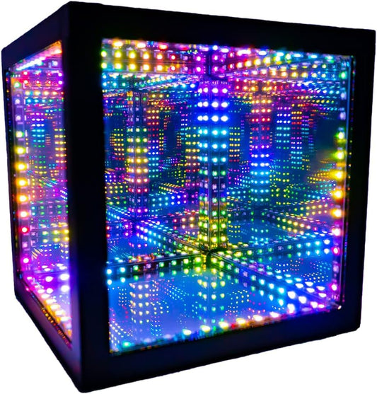 The Hyperspace Lighting Company HyperCube Infinity Cube LED Light - 10-Inch Sound Reactive Table Desktop Lamp - Cool & Creative RGB Multicolor Decorative Mirror Art Desk Night Light