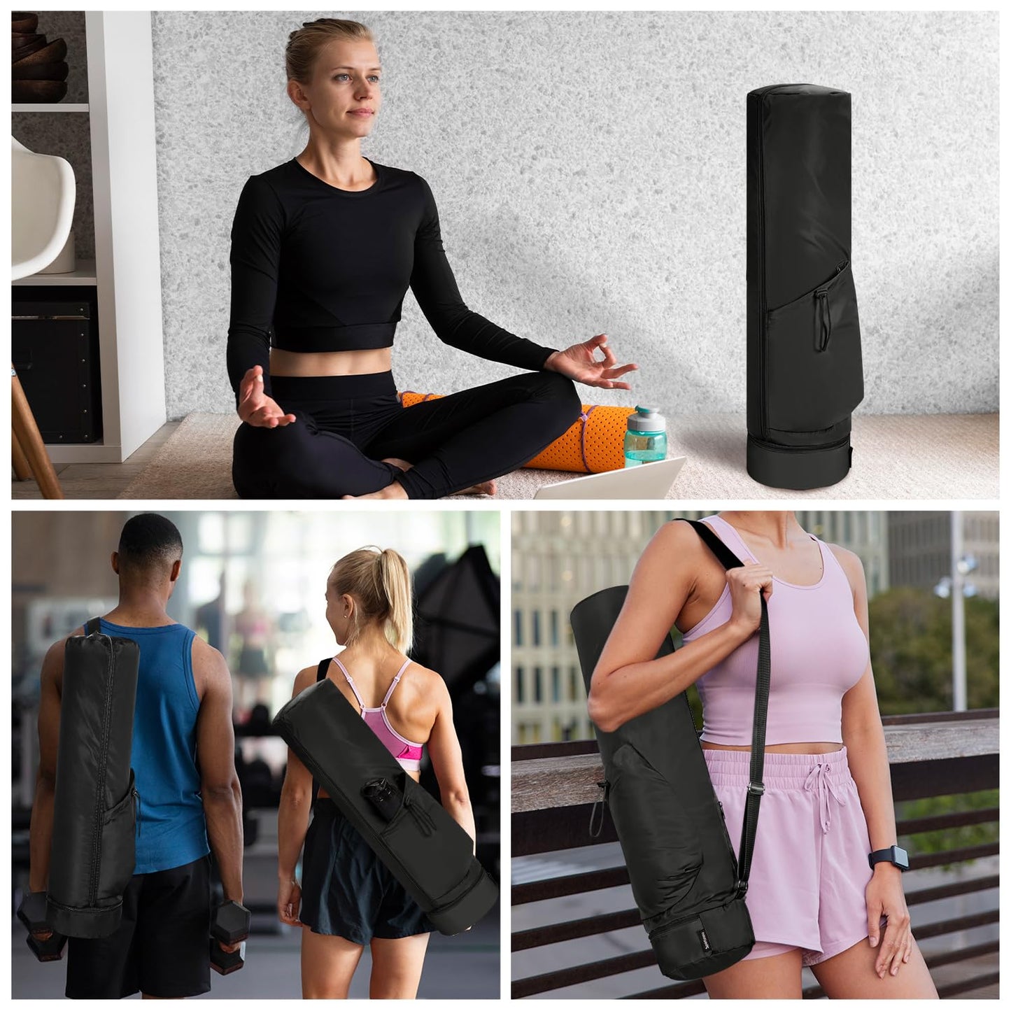 sportsnew Yoga Mat Bag, Full Zip Cargo Yoga Mat Carrier Bag with Drawstring Water Bottle Pocket and Bottom Wet Pocket, Exercise Yoga Mat Carrier Holder Multi-Functional Storage Bag patent pending