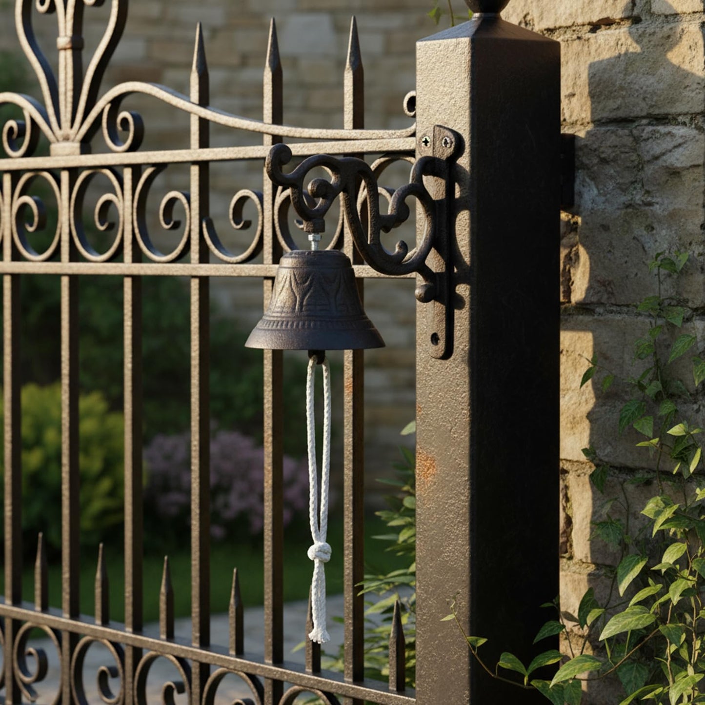 2 Pack Cast Iron Dinner Bells with Rope - Classic Brown Outdoor Hanging Bell for Wall Mount, Farmhouse, Garden, Porch - Loud Sound for Home, Church, Learning Places Decor