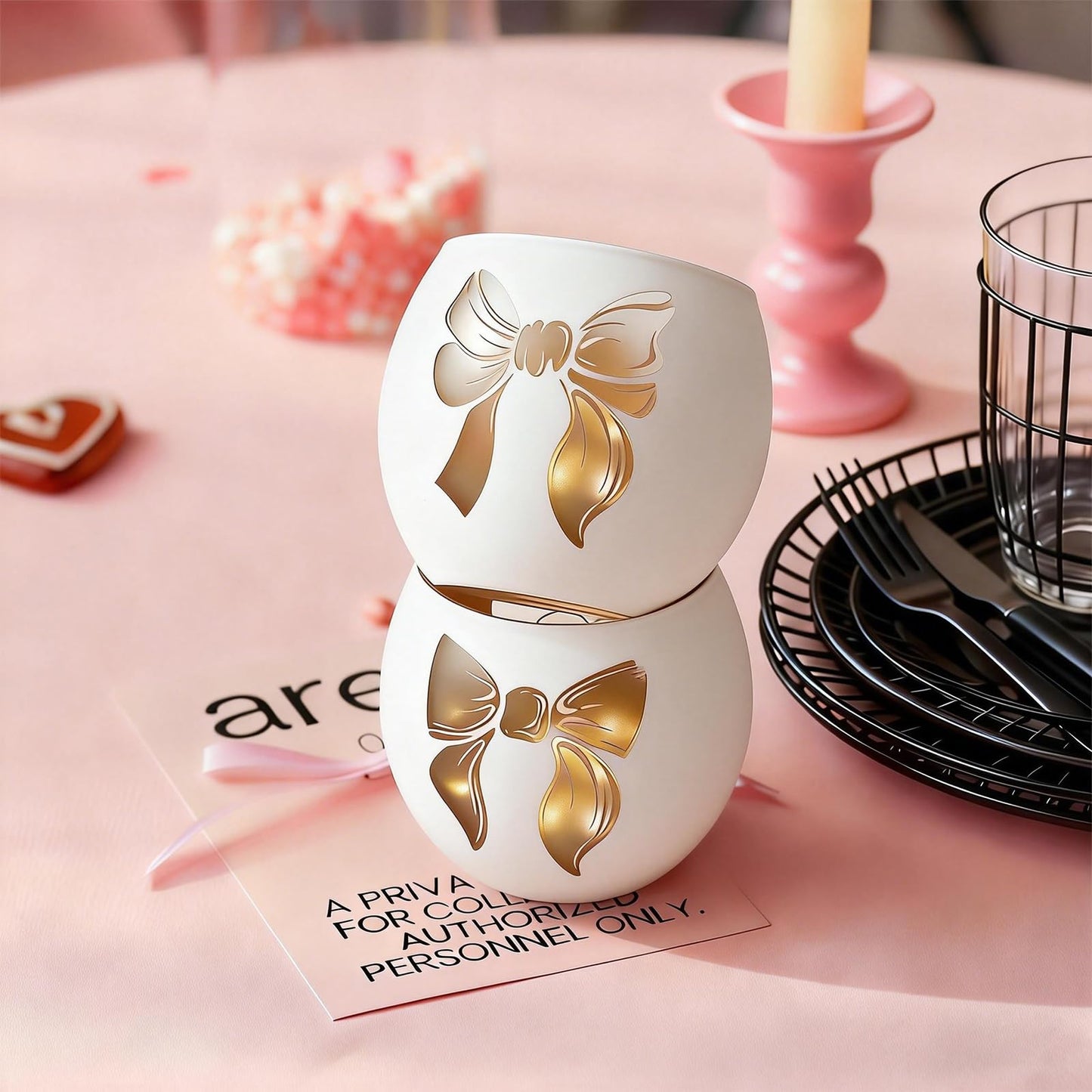 White Glass Candle Holder with Bow, Elegant Ribbon Votive Tealight Candle Holder for Wedding Centerpieces, Easter Table Decorations, Aesthetic Home Decor Gift