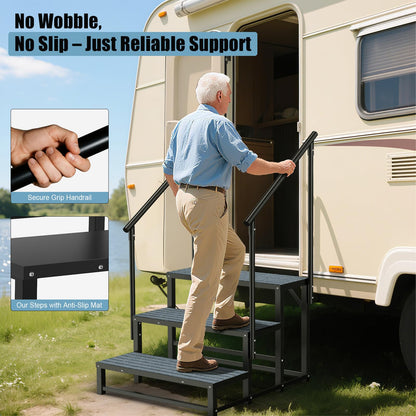 RV Steps with 2 Handrail, 4-Step Heavy Duty Hot Tub Steps, Non-Slip Outdoor Spa Steps for RV, Camper, Trailer, Mobile Home, Porch, Portable Ladder Stairs with Anti-Slip Mats (4 Steps with 2 Handrail)