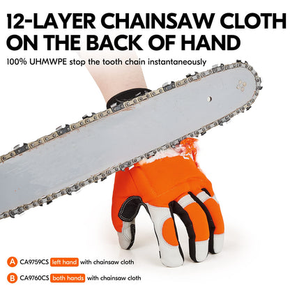 Vgo... Chainsaw Gloves 12-Layer Protection on Both Hands in Cowhide, Forestry Work Gloves Touchscreen Utility Touchscreen