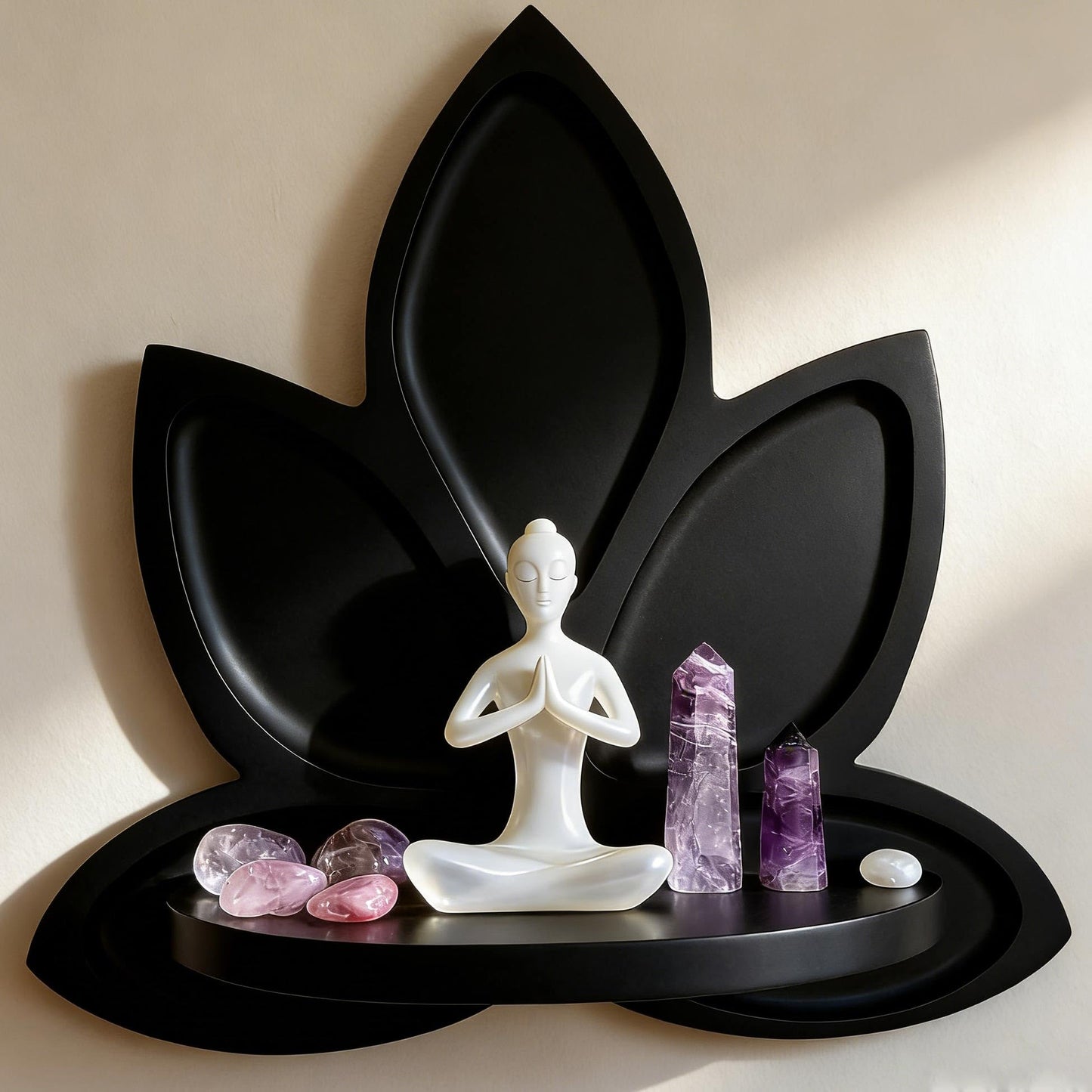 Homtik Small Carved Lotus Flower Wooden Floating Wall Shelf, Boho Zen Spiritual Home Decor for Office, Living Room, Bedroom, Yoga & Meditation Space