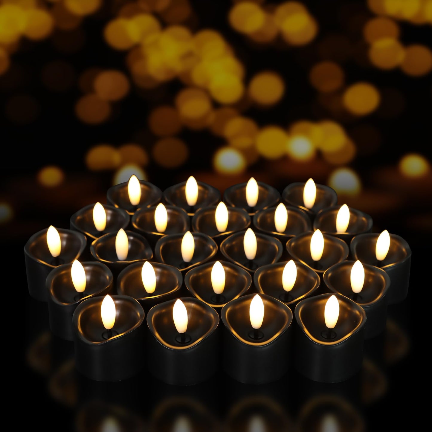 7LinRay 48 Pack Black Flameless Tealight Candles, Battery Operated Tea Lights Realistic Flickering LED Votive Candles for Wedding, Halloween, Party, Home Decor