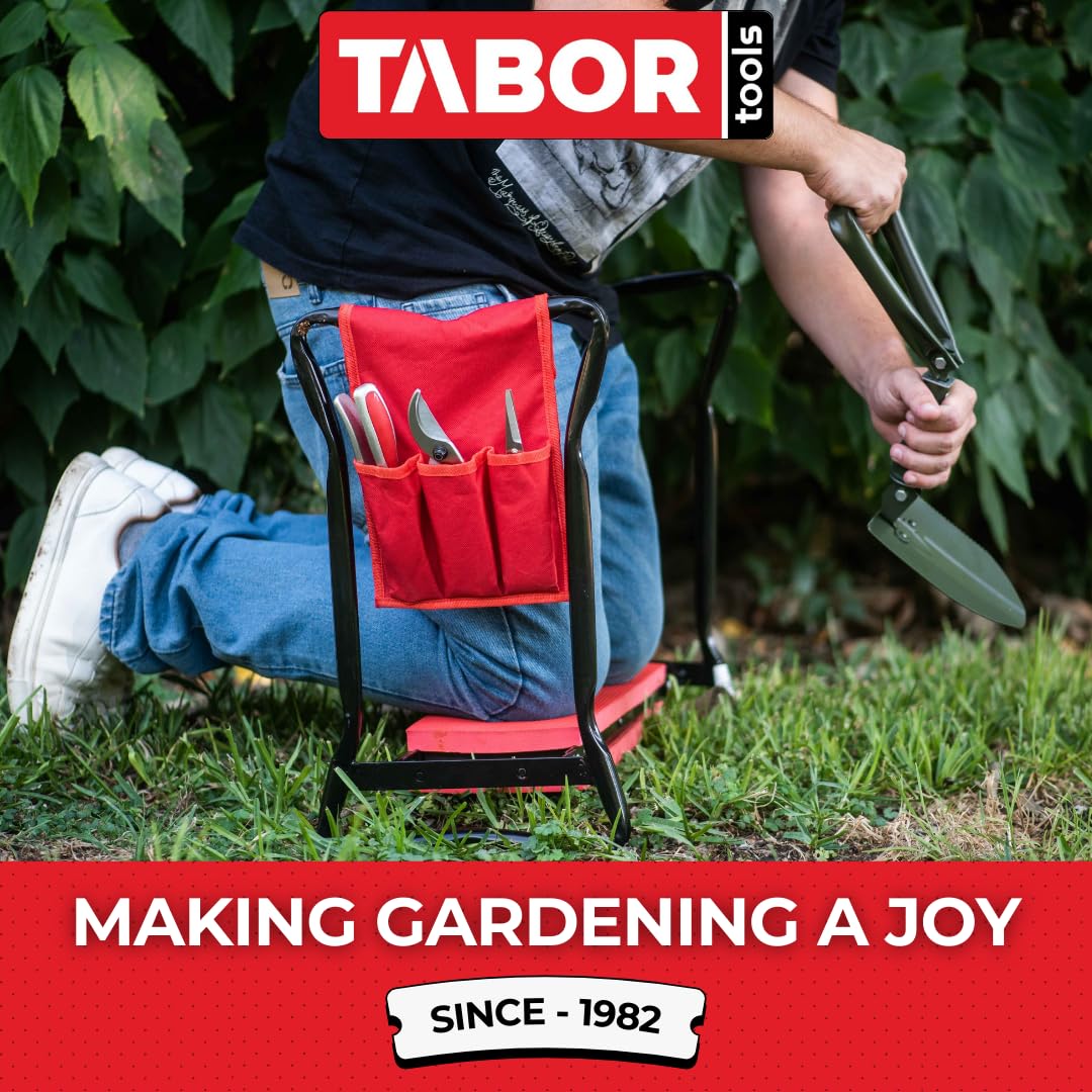 TABOR TOOLS TR2A Garden Kneeler and Seat Bench with Tool Bag Pouch and Foam Pad Cushion, Workseat with Kneeling Bench Option, Light Weight Foldable Stool, Portable Outdoor Kneeler for Gardening.