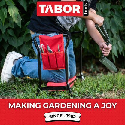 TABOR TOOLS TR2A Garden Kneeler and Seat Bench with Tool Bag Pouch and Foam Pad Cushion, Workseat with Kneeling Bench Option, Light Weight Foldable Stool, Portable Outdoor Kneeler for Gardening.