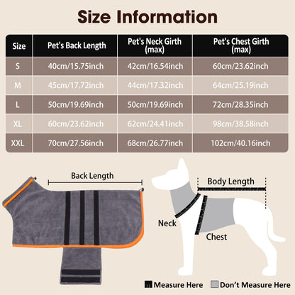 HezzLuv Microfiber Dog Drying Coat – Super Absorbent & Quick-Drying Dog Robe – Adjustable Fit for Medium to Large Dogs – Ideal for Bath, Swim & Wet Walks(Orange, M)