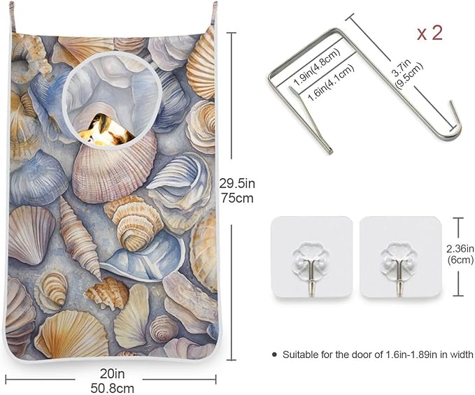 Hanging Laundry Hamper with Stainless Steel Hooks, Oxford Fabric Printing Door