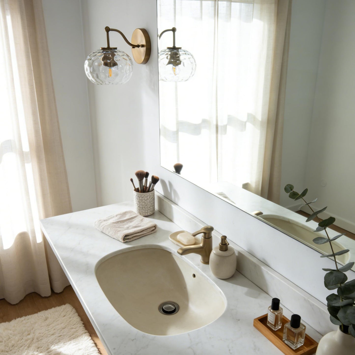Wrlmfy Modern Iridescent Glass Wall Sconce Gold Brass Wall Light Set of 2 Hammered Clear Glass Vanity Light for Bedroom Hallway Living Room Stairwell Bathroom Over Mirror