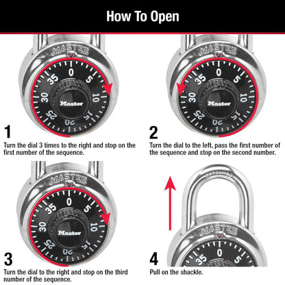 Master Lock Black Gym Locker Lock Combination Padlock, Indoor Combo Lock with Preset 3-Digit Code for Cabinets, Storage, 2 Pack, 1500T