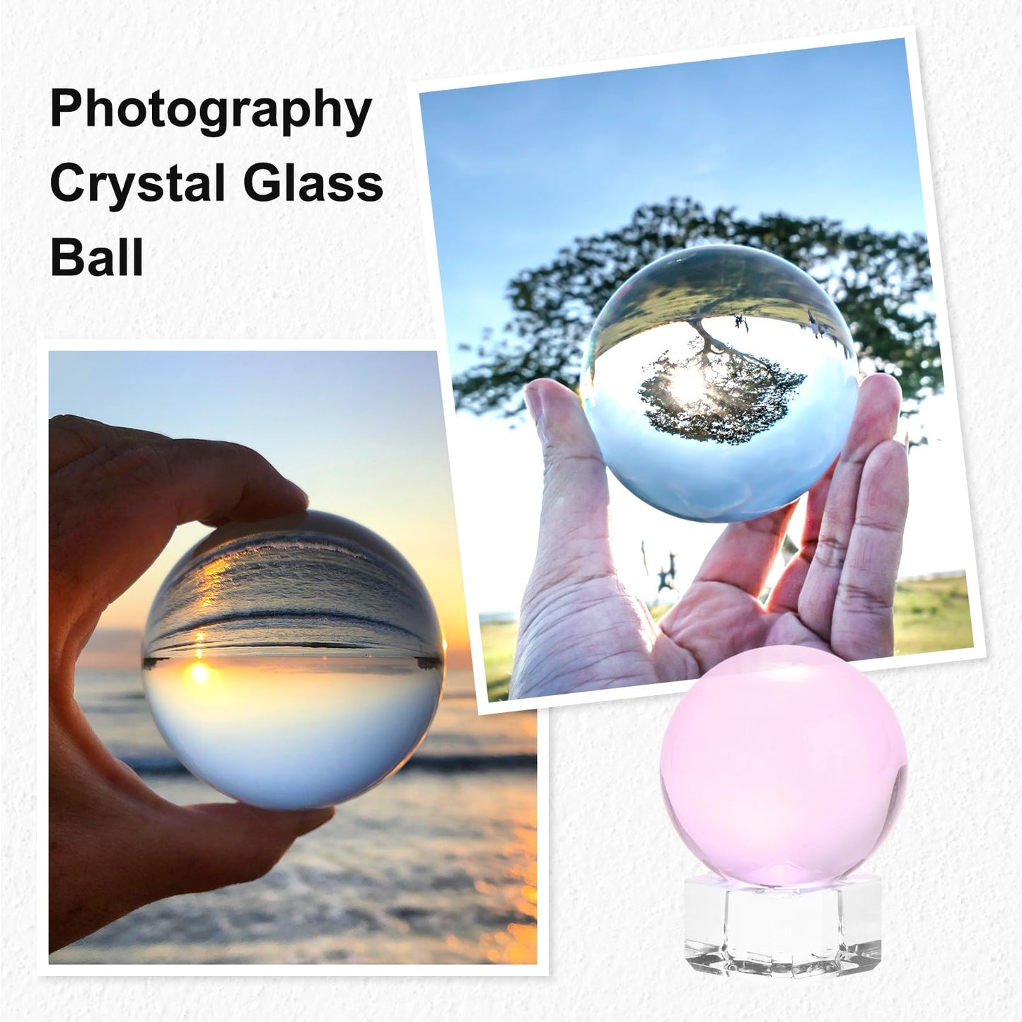 M METERXITY 40mm/1.6 Inch K9 Crystal Glass Ball with Stand Solid Crystal Ball Sphere Ornament for Home/Office/Photography/Magic [Pink]