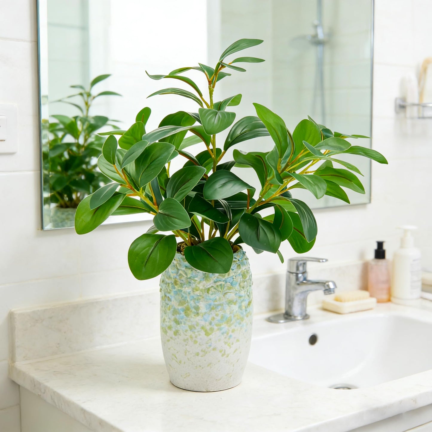 K&Y Realistic Artificial Potted Plants Olive Wild Fern Berry Decor Low Maintenance Faux Greenery Indoor Fake Plants for Home Office Bathroom Kitchen Desk Shelf (Green Flower vase Potted Plant)