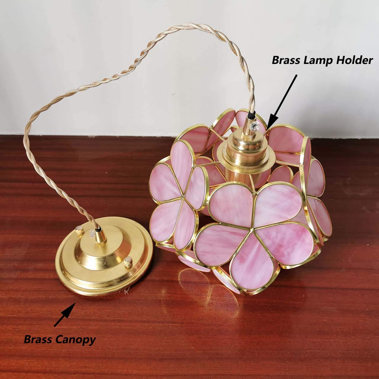 Bieye L10742 Petals Tiffany Style Stained Glass Ceiling Pendant Light with 8-inch Wide Lampshade (Pink, 8" Cherry Blossom)
