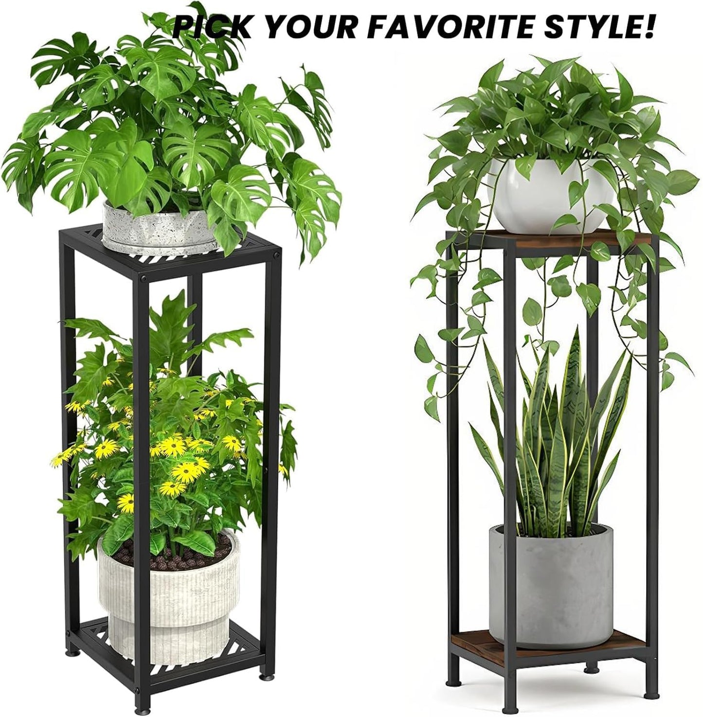TOSKING Tall Plant Stand Indoor – 2-Tier Modern Metal Shelf, 30" Height & 200 LBS Capacity, Heavy Duty for Living Room, Balcony, Garden (Black)