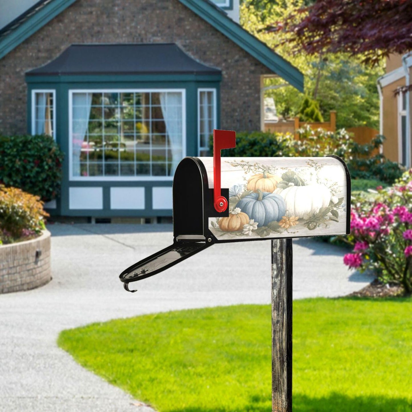 ALAZA Fall Blue Orange Grey Pumpkin2 Magnetic Mailbox Cover MailWraps Garden Yard Home Decor for Outside Standard Size-18"x 20.8"