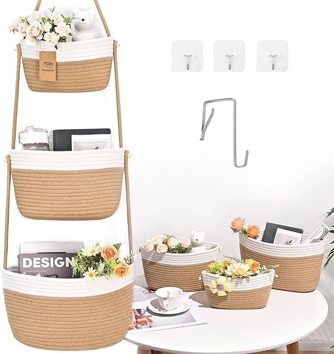 Hanging Storage Baskets, Over the Door Basket, Cotton Wall Baskets Storage