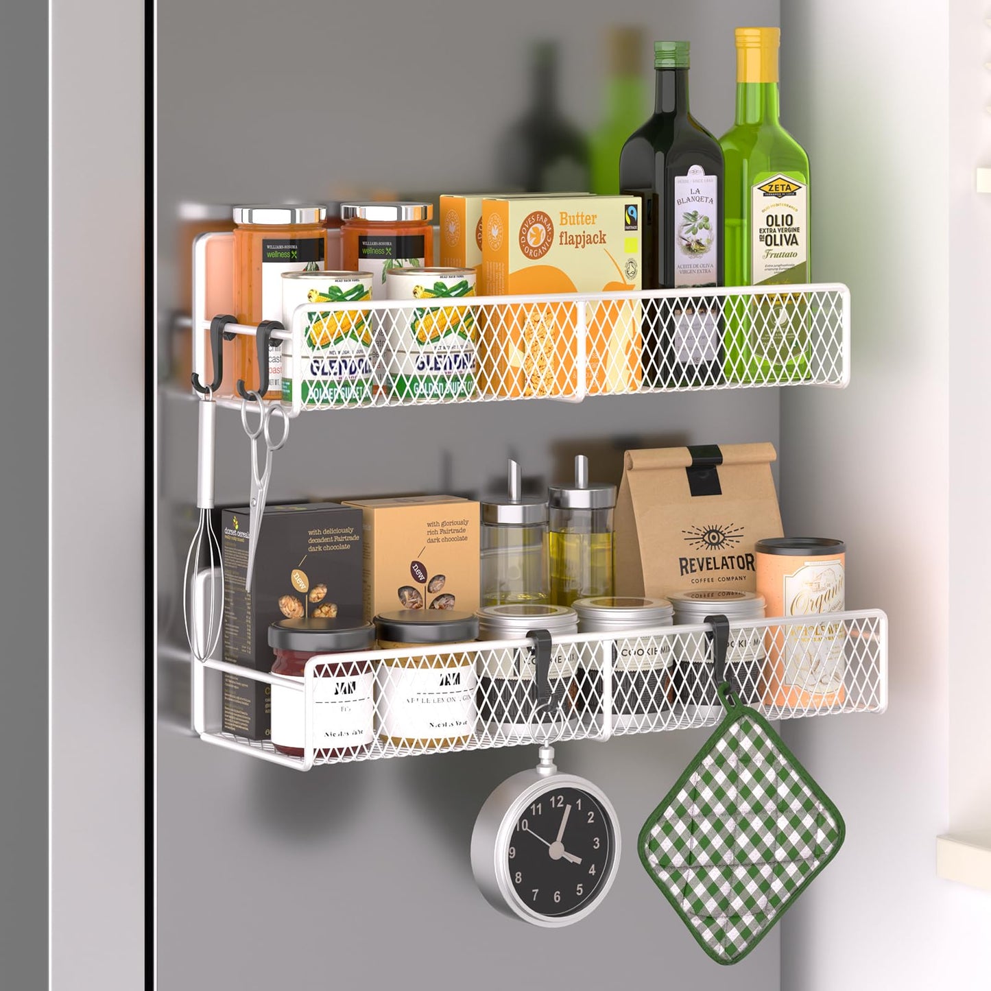 Magnetic Spice Rack for Refrigerator, 6 Pack 100% Metal Strong Magnet Shelf, Space Saving Spice Organizer, Home Kitchen Laundry Room Storage Organization W/ Paper Towel Holder, Utensils Racks (Grey)