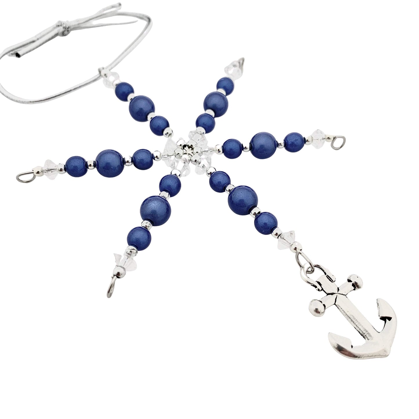Beaded Snowflake Christmas Ornament Pewter Anchor Charm Blue Miracle Beads