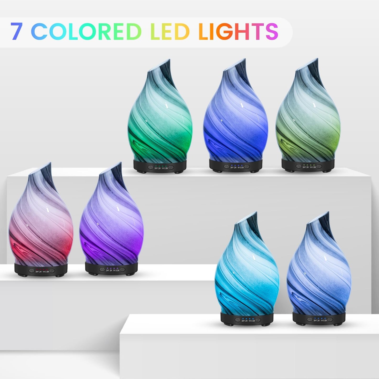 120ML Essential Oil Diffuser, 3D Glass Aromatherapy Diffuser with Auto Shut-Off and 7 Color LED Lights, Ultrasonic Mist Humidifier with 4 Timer for Home Office Bedroom (3D Fireworks)