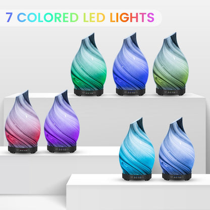 120ML Essential Oil Diffuser, 3D Glass Aromatherapy Diffuser with Auto Shut-Off and 7 Color LED Lights, Ultrasonic Mist Humidifier with 4 Timer for Home Office Bedroom (3D Fireworks)