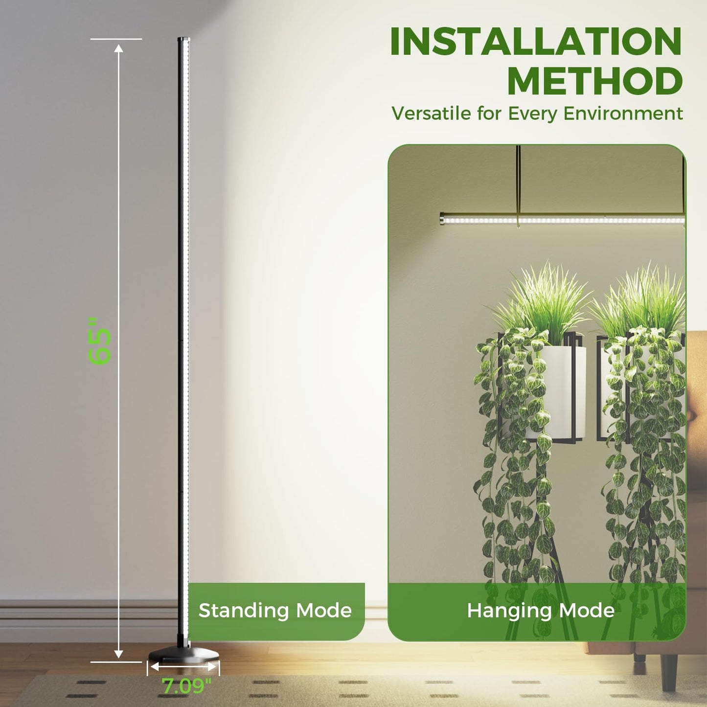 JarryStart Grow Lights for Indoor Plants with Timer, 192 LEDs 42W Vertical Full Spectrum Grow Light 65 Inch Standing Grow Lights 3 Light Modes 5-Level Dimmable Wide Coverage