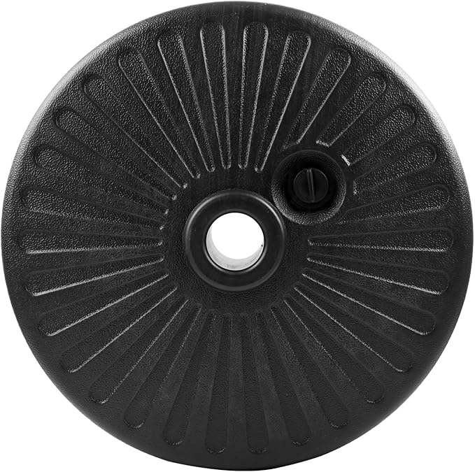50LBS Round Umbrella Base Water Filled with Steel Umbrella Holder, Heavy Duty Fillable Umbrella Base Stand for Outdoor, Patio, Lawn, Garden (Black) (Stripes)