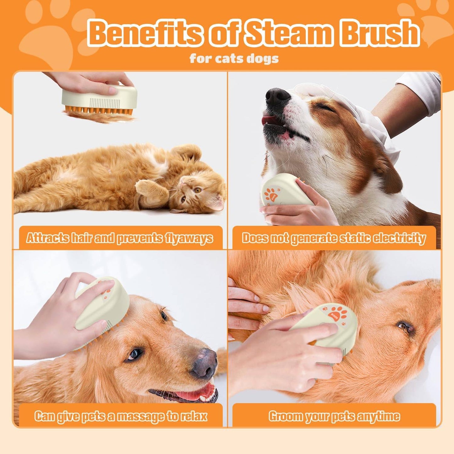 Steam Brush for Cats Dogs,Cat Steam Brushes for indoor Cats,3 in 1 Steam Cat Brush for Shedding,Silicone Pet Spray Hair Removal Comb for Massage,Combing,Rechargeable Dog Brushes for GroomingYellow