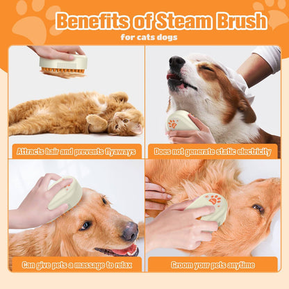 Steam Brush for Cats Dogs,Cat Steam Brushes for indoor Cats,3 in 1 Steam Cat Brush for Shedding,Silicone Pet Spray Hair Removal Comb for Massage,Combing,Rechargeable Dog Brushes for GroomingYellow
