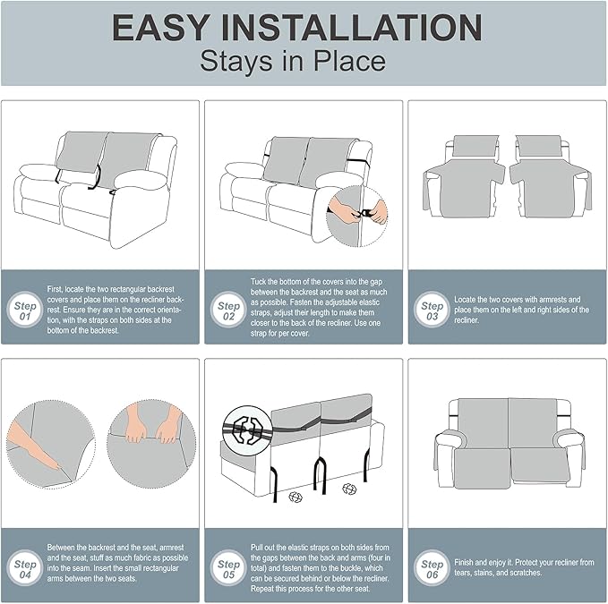 Genina Black Waterproof Loveseat Recliner Cover, Sofa Cover