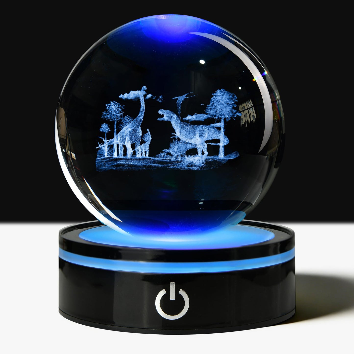 QIANCHANG 3D Dinosaur World Crystal Ball with LED Stand, 80mm Glass Sphere Night Light Lamp, Prehistoric Animal Crystal Figurines Collectibles, Dinosaur Lover Gifts for Kids & Adults