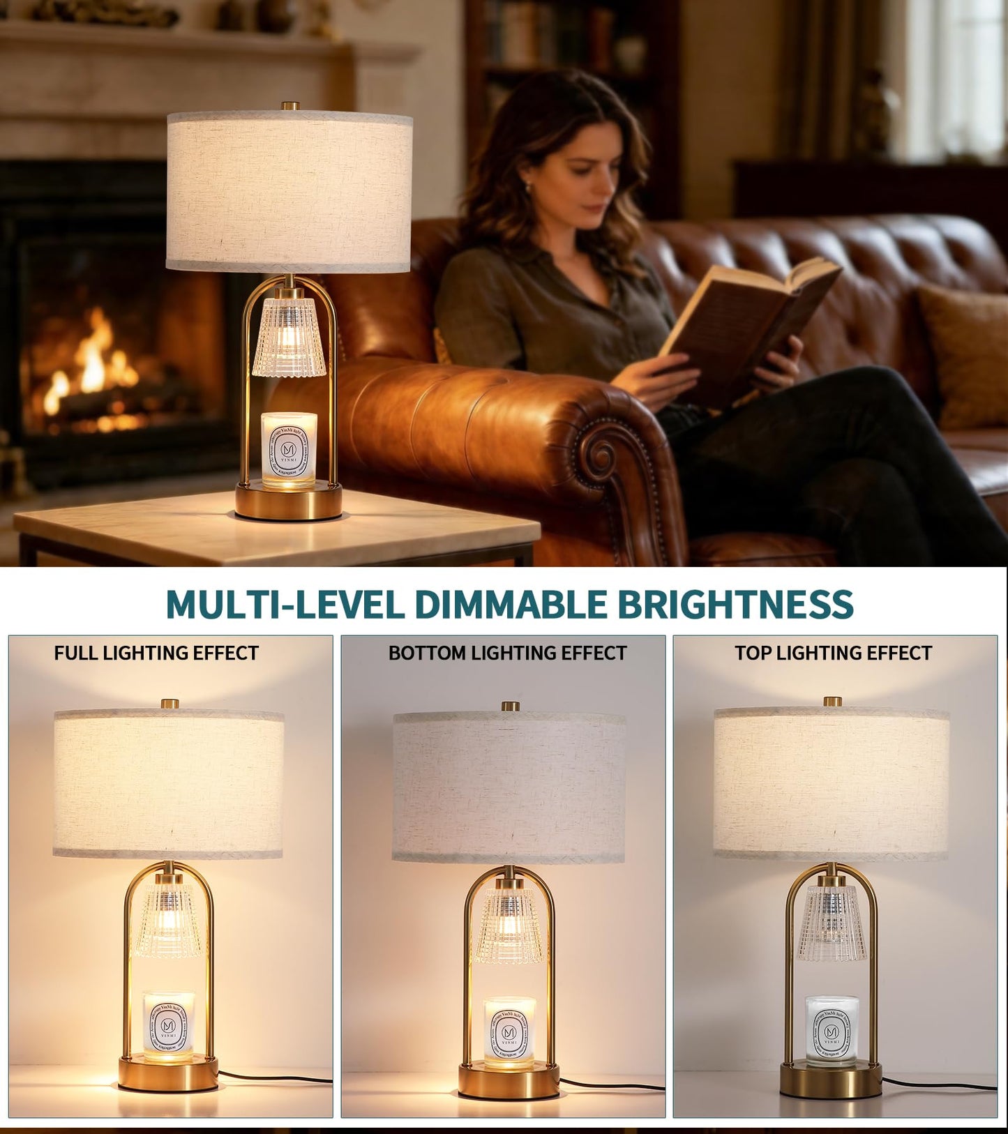 ANANAN 2-in-1 Table Lamp Candle Warmer Lamp with Timer & Dimmer,Large Wax Melt Warmer Modern Bedside Lamp for Bedroom Living Room Home Decor Birthday Gifts for Women D12.5 x H21.2“ Bulbs Included