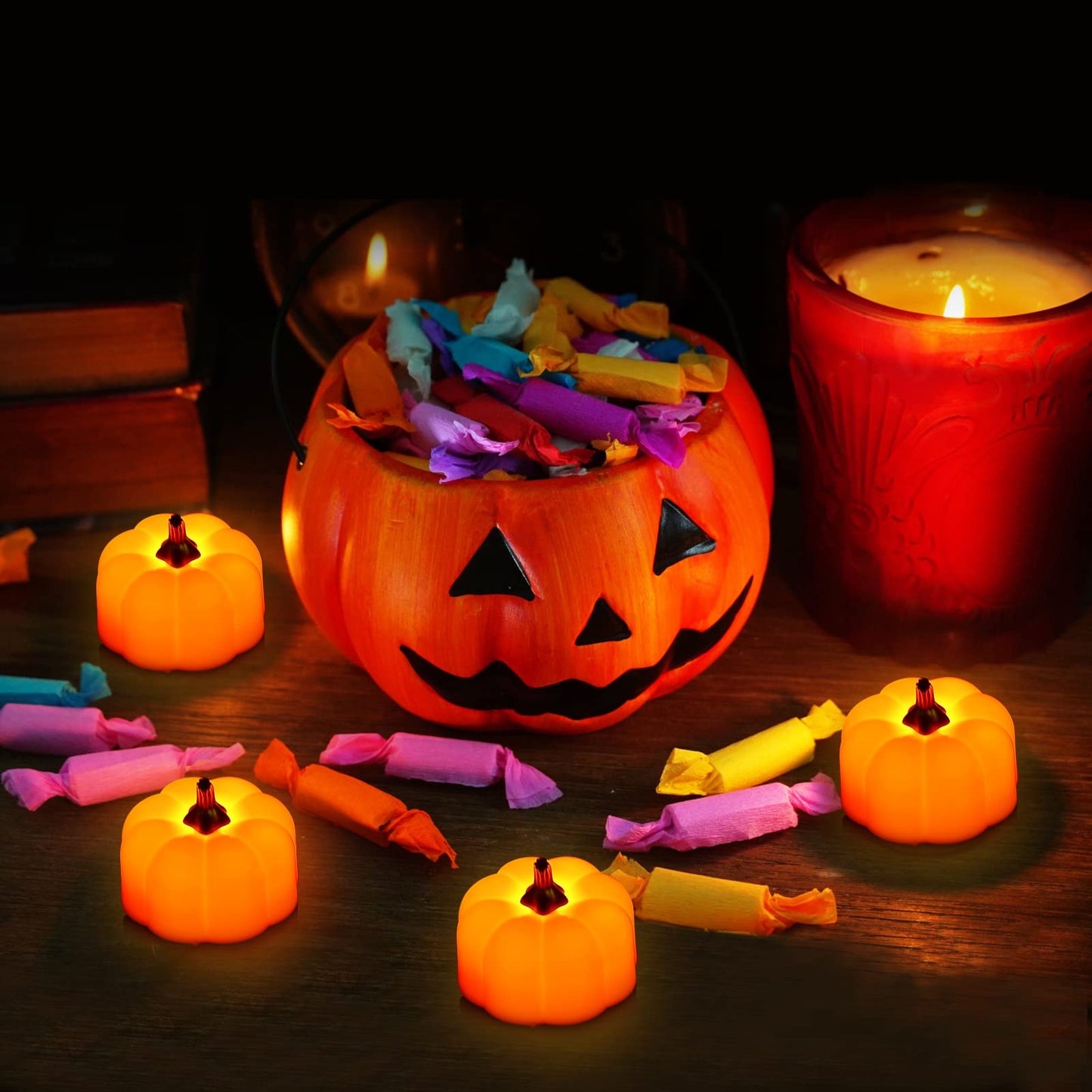 ORIA Pumpkin Tea Lights, 12 Pack Flickering Flameless Pumpkin Candles, for Decoration, Halloween, Thanksgiving Party