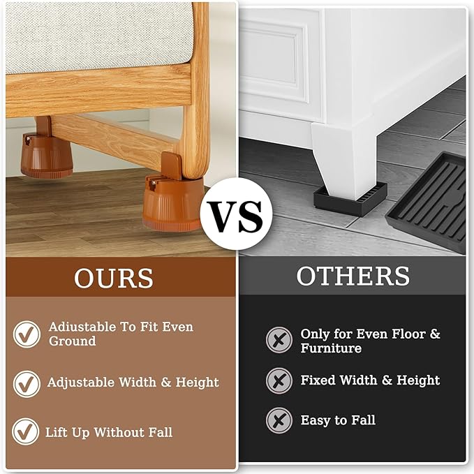 Heavy Duty Bed Risers, Furniture Height Extenders Lifts 2.36"-3.15" Storage