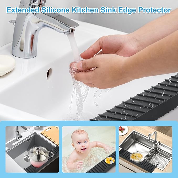 Silicone Faucet Splash Guard 4" x 30", Faucet Water Catcher Mat, Longer
