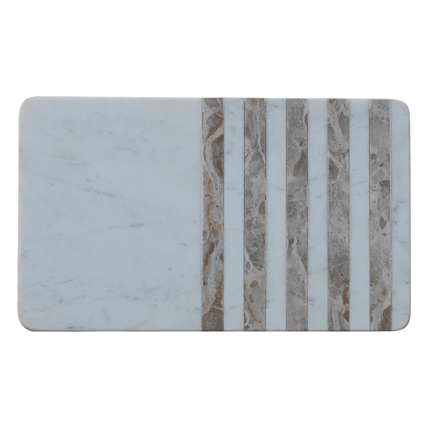Creative Co-Op Marble Cheese and Serving Board with Striped Design, White