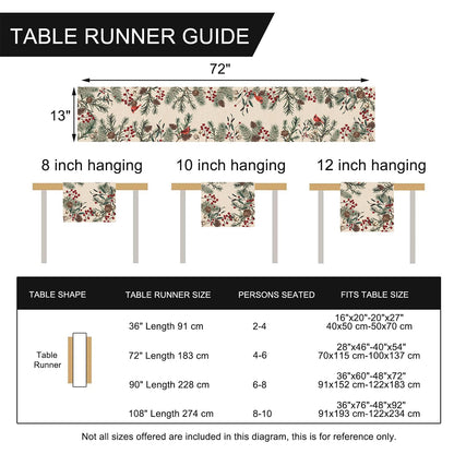 Seliem Winter Pine Needle Branches Table Runner, Pine Cone Cardinal Red Birds Berry Farmhouse Kitchen Dining Table Decor, Christmas Holiday Home Decoration Indoor Outdoor Party Supply 13 x 72 Inches