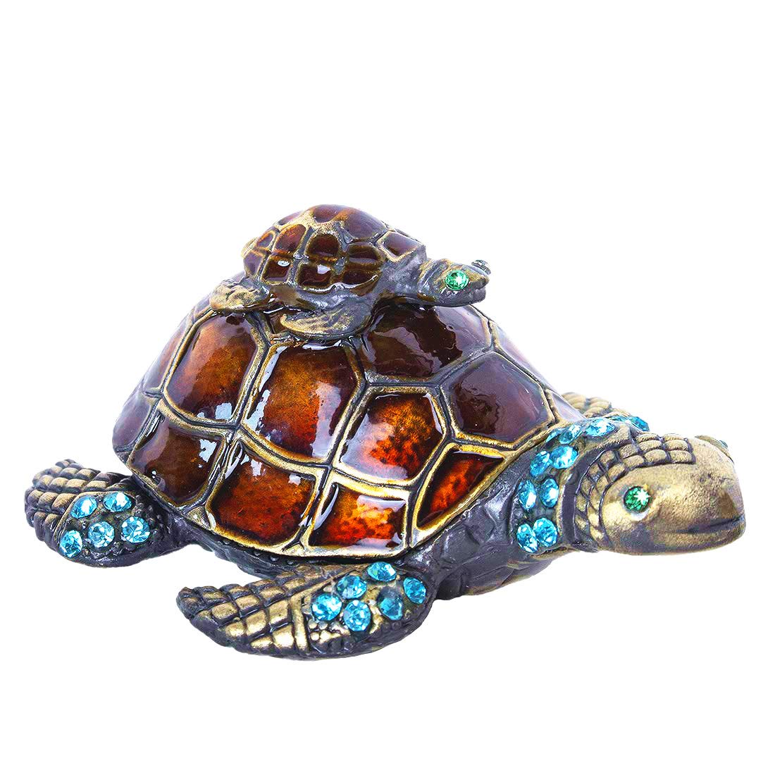 YU FENG Mother and Baby Turtle Figurines Jewelry Trinket Boxes Hinged Collectible Figurines