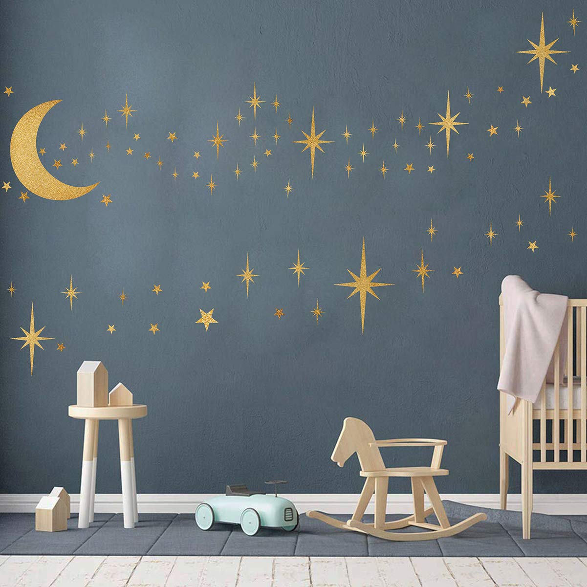 Retro Starburst Wall Decals Stars Wall Stickers Atomic Star Vinyl Decal Golden Star Moon Decals Celestial Decor Bedroom Nursery Walls Sticker Peel and Stick Sparkle Moon Art Mural Decal