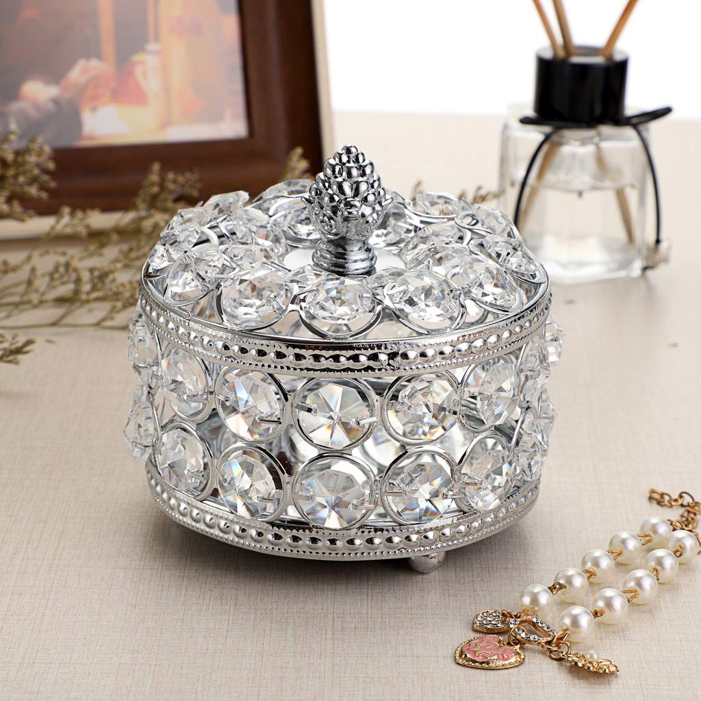 Hipiwe Crystal Mirrored Jewelry Box Jewelry Trinket Organizer Box Home Decor Ring Earrings Necklace Storage Holder Keepsake Box